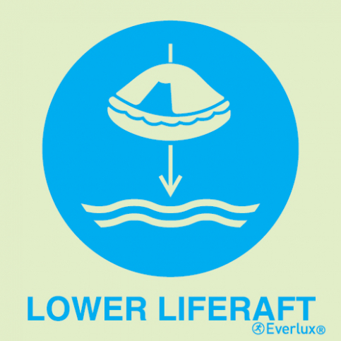 Lower liferaft to the water IMO sign - with supplementary text | IMPA 33.5104 - S 01 05