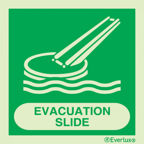 Marine evacuation slide system IMO sign with supplementary text| IMPA 33.4105 - S 02 56
