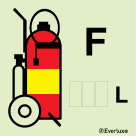 Foam Wheeled fire extinguisher IMO sign - This sign can be customized with the appropriate extinguisher agent capacity - S 13 84
