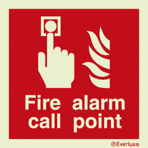 Fire alarm call point sign with supplementary text - S 18 03