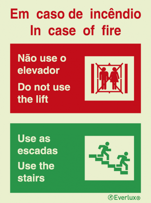 Lift - In case of fire do not use the lift - bilingual PT EN sign - S 18 43