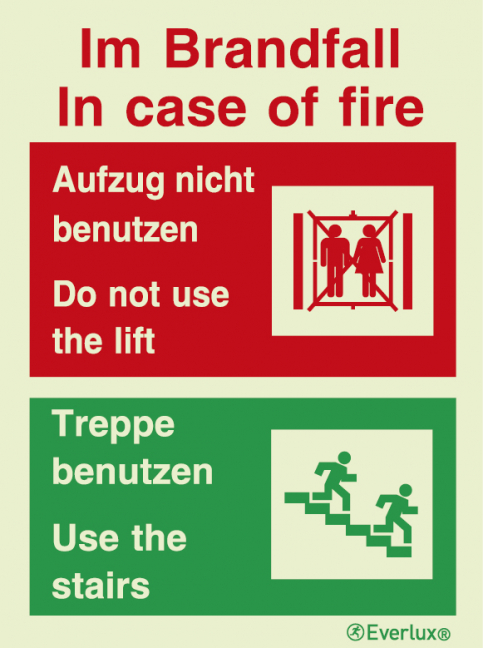 Lift - In case of fire do not use the lift - bilingual DE EN sign - S 18 46