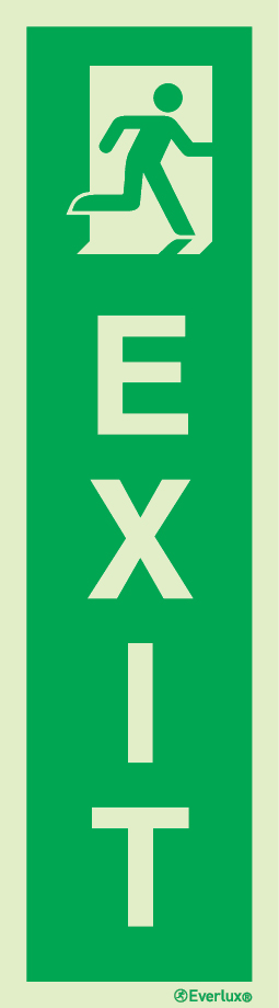 Emergency exit (right hand) LLL sign with supplementary text - S 20 71