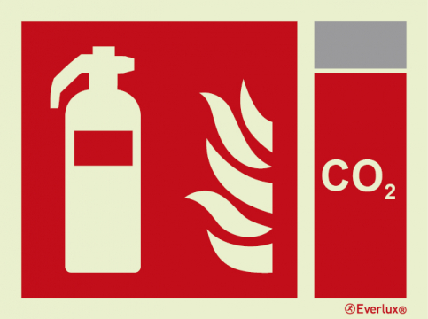 Fire extinguisher sign with integrated CO2 fire extinguishing agent ID sign - S 22 01
