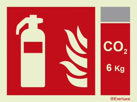 Fire extinguisher sign with integrated 6 Kg CO2 fire extinguishing agent ID sign - S 22 04