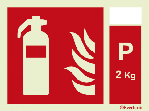 Fire extinguisher sign with integrated 2 Kg Powder fire extinguishing agent ID sign - S 22 09
