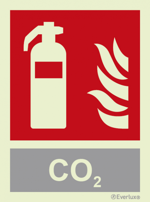 Fire extinguisher sign with integrated CO2 fire extinguishing agent ID sign - S 22 21