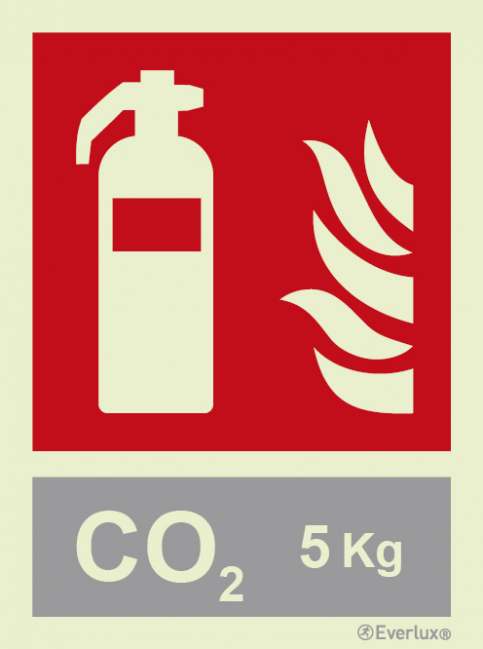 Fire extinguisher sign with integrated 5 Kg CO2 fire extinguishing agent ID sign - S 22 23
