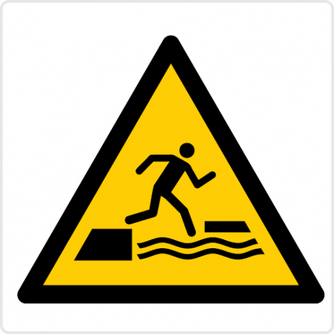 Falling into water when stepping on or off a floating surface - warning sign - S 45 72