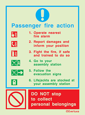 Passenger fire action - instructions sign - S 61 01