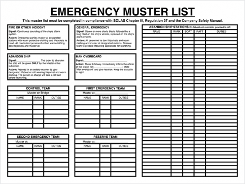 Emergency muster list |IMPA33.1512 - S 62 54